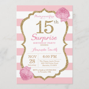 Surprise 15th Birthday Invitation Pink and Gold