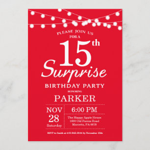 Surprise 15th Birthday Invitation Red