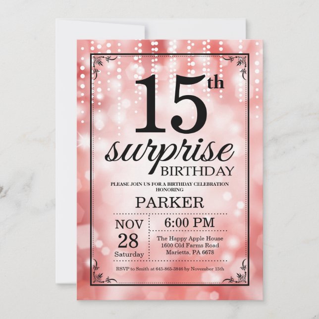 Surprise 15th Birthday Invitation Red Glitter (Front)