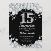 Surprise 15th Birthday Invitation Silver Diamond (Front/Back)