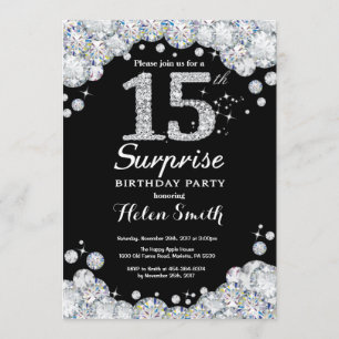 Surprise 15th Birthday Invitation Silver Diamond