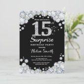 Surprise 15th Birthday Invitation Silver Diamond (Standing Front)