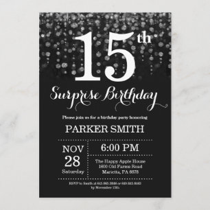 Surprise 15th Birthday Invitation Silver Glitter