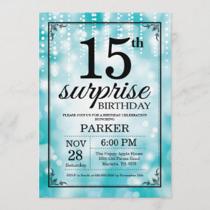 Surprise 15th Birthday Invitation Teal Glitter