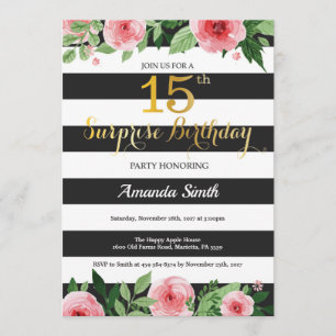 Surprise 15th Birthday Invitation Teen Floral