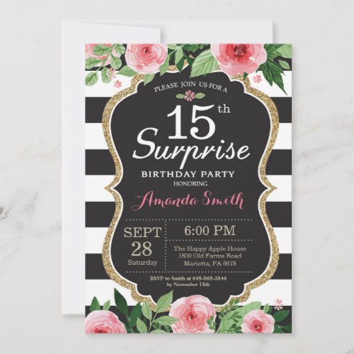 Surprise 15th Birthday Invitation Women Floral