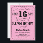 Surprise 16th Birthday Invitation Black and Pink<br><div class="desc">Surprise 16th Birthday Invitation Black and Pink Typography. Black and Pink Background. Kids Birthday. Male Men or Women Birthday. Kids Boy or Girl Lady Teen Teenage Bday Invite. 13th 15th 16th 18th 20th 21st 30th 40th 50th 60th 70th 80th 90th 100th. Any Age. For further customization, please click the "Customize...</div>