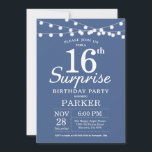 Surprise 16th Birthday Invitation Blue<br><div class="desc">Surprise 16th Birthday Invitation with String Lights. Blue Background. Kids Birthday. Boy or Girl Birthday. 13th 15th 16th 18th 20th 21st 30th 40th 50th 60th 70th 80th 90th 100th,  Any age. For further customization,  please click the "Customize it" button and use our design tool to modify this template.</div>