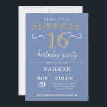 Surprise 16th Birthday Invitation Blue and Gold<br><div class="desc">Surprise 16th Birthday Invitation with Blue and Purple Glitter Background. Chalkboard. Kids Birthday. Boy or Girl Lady Teen Teenage Bday Invite. Any age. For further customization,  please click the "Customize it" button and use our design tool to modify this template.</div>