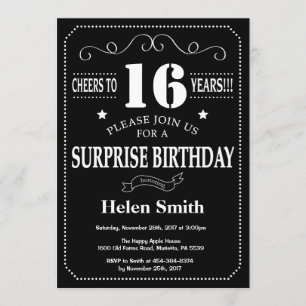 Surprise 16th Birthday Invitation Chalkboard