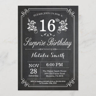 Surprise 16th Birthday Invitation Chalkboard