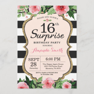 Surprise 16th Birthday Invitation Floral