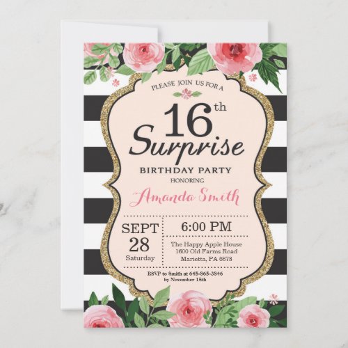 Surprise 16th Birthday Invitation Floral