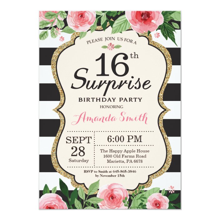 Surprise 16th Birthday Invitation Floral | Zazzle.com