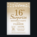 Surprise 16th Birthday Invitation Gold<br><div class="desc">Surprise 16th Birthday Invitation with Gold String Lights. Gold Birthday. Adult Birthday. Men or Women Bday Invite. 13th 15th 16th 18th 20th 21st 30th 40th 50th 60th 70th 80th 90th 100th, Any age. For further customization, please click the "Customize it" button and use our design tool to modify this template....</div>