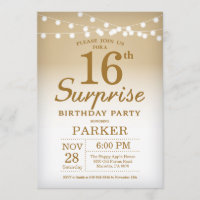 Surprise 16th Birthday Invitation Gold