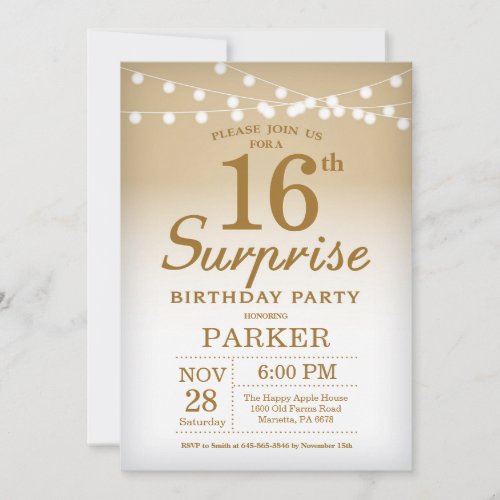 Surprise 16th Birthday Invitation Gold