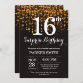 Surprise 16th Birthday Invitation Gold Glitter (Front/Back)