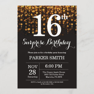 Surprise 16th Birthday Invitation Gold Glitter