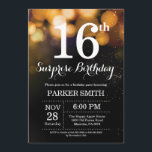 Surprise 16th Birthday Invitation Gold Glitter<br><div class="desc">Surprise 16th Birthday Invitation with Gold String Lights with Gold Glitter Background. Gold Birthday. Kids Birthday. Boy or Girl Bday Invite. 13th 15th 16th 18th 20th 21st 30th 40th 50th 60th 70th 80th 90th 100th, Any age. For further customization, please click the "Customize it" button and use our design tool...</div>