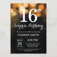Surprise 16th Birthday Invitation Gold Glitter