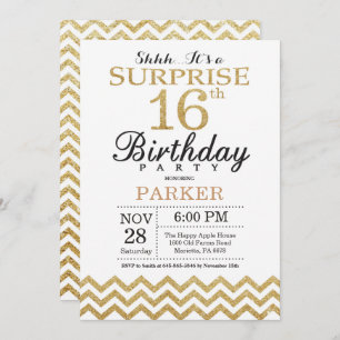 Surprise 16th Birthday Invitation Gold Glitter
