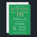 Surprise 16th Birthday Invitation Green and Gold<br><div class="desc">Surprise 16th Birthday Invitation with Green and Purple Glitter Background. Chalkboard. Kids Birthday. Boy or Girl Lady Teen Teenage Bday Invite. Any age. For further customization,  please click the "Customize it" button and use our design tool to modify this template.</div>