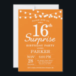 Surprise 16th Birthday Invitation Orange<br><div class="desc">Surprise 16th Birthday Invitation with String Lights. Orange Background. Kids Birthday. Boy or Girl Birthday. 13th 15th 16th 18th 20th 21st 30th 40th 50th 60th 70th 80th 90th 100th,  Any age. For further customization,  please click the "Customize it" button and use our design tool to modify this template.</div>