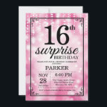 Surprise 16th Birthday Invitation Pink Glitter<br><div class="desc">Surprise 16th Birthday Invitation with Pink String Lights with Pink Glitter Background. Pink Birthday. Kids Birthday. Boy or Girl Bday Invite. 13th 15th 16th 18th 20th 21st 30th 40th 50th 60th 70th 80th 90th 100th, Any age. For further customization, please click the "Customize it" button and use our design tool...</div>