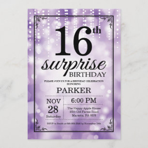 Surprise 16th Birthday Invitation Purple Glitter