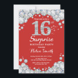 Surprise 16th Birthday Invitation Silver Diamond<br><div class="desc">Surprise 16th Birthday Invitation. Red and Silver Rhinestone Diamond Red Background. Elegant Birthday Bash invite. Adult Birthday. Women Birthday. Men Birthday. For further customization,  please click the "Customize it" button and use our design tool to modify this template.</div>
