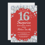 Surprise 16th Birthday Invitation Silver Diamond<br><div class="desc">Surprise 16th Birthday Invitation. Red and Silver Rhinestone Diamond Red Background. Elegant Birthday Bash invite. Adult Birthday. Women Birthday. Men Birthday. For further customization,  please click the "Customize it" button and use our design tool to modify this template.</div>