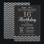 Surprise 16th Birthday Invitation Silver Glitter<br><div class="desc">Surprise 16th Birthday Invitation with Silver Glitter Chevron. Chalkboard. Black and Silver Glitter. Kids Birthday. Boy or Girl Bday Invite. For further customization,  please click the "Customize it" button and use our design tool to modify this template.</div>