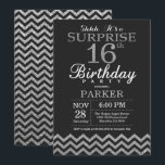 Surprise 16th Birthday Invitation Silver Glitter<br><div class="desc">Surprise 16th Birthday Invitation with Silver Glitter Chevron. Chalkboard. Black and Silver Glitter. Kids Birthday. Boy or Girl Bday Invite. For further customization,  please click the "Customize it" button and use our design tool to modify this template.</div>