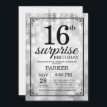 Surprise 16th Birthday Invitation Silver Glitter<br><div class="desc">Surprise 16th Birthday Invitation with Silver String Lights with Silver Glitter Background. Silver Birthday. Kids Birthday. Boy or Girl Bday Invite. 13th 15th 16th 18th 20th 21st 30th 40th 50th 60th 70th 80th 90th 100th, Any age. For further customization, please click the "Customize it" button and use our design tool...</div>
