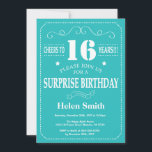 Surprise 16th Birthday Invitation Teal and White<br><div class="desc">Surprise 16th Birthday Invitation Teal and White Typography. Teal Background. Kids Birthday. Male Men or Women Birthday. Kids Boy or Girl Lady Teen Teenage Bday Invite. 13th 15th 16th 18th 20th 21st 30th 40th 50th 60th 70th 80th 90th 100th. Any Age. For further customization, please click the "Customize it" button...</div>