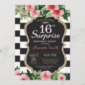 Surprise 16th Birthday Invitation Women. Floral (Front/Back)