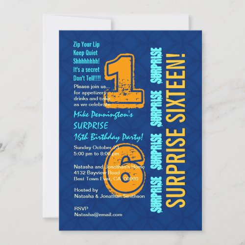 SURPRISE 16th Birthday Modern Blue and Gold W526 Cards