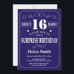 Surprise 16th Birthday Navy Blue and White Invitation<br><div class="desc">Surprise 16th Birthday Invitation Navy Blue and White Typography. Navy Blue Background. Kids Birthday. Male Men or Women Birthday. Kids Boy or Girl Lady Teen Teenage Bday Invite. 13th 15th 16th 18th 20th 21st 30th 40th 50th 60th 70th 80th 90th 100th. Any Age. For further customization, please click the "Customize...</div>