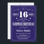 Surprise 16th Birthday Navy Blue and White Invitation<br><div class="desc">Surprise 16th Birthday Invitation Navy Blue and White Typography. Navy Blue Background. Kids Birthday. Male Men or Women Birthday. Kids Boy or Girl Lady Teen Teenage Bday Invite. 13th 15th 16th 18th 20th 21st 30th 40th 50th 60th 70th 80th 90th 100th. Any Age. For further customization, please click the "Customize...</div>