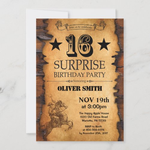 Surprise 16th Western Birthday Invitation