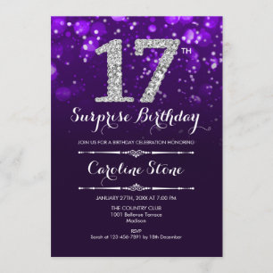 Surprise 17th Birthday - Purple Silver Invitation