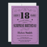 Surprise 18th Birthday Black and Purple Invitation<br><div class="desc">Surprise 18th Birthday Invitation Black and Purple Typography. Black and Purple Lilac Lavender Violet Background. Adult Birthday. Male Men or Women Birthday. Kids Boy or Girl Lady Teen Teenage Bday Invite. 13th 15th 16th 18th 20th 21st 30th 40th 50th 60th 70th 80th 90th 100th. Any Age. For further customization, please...</div>