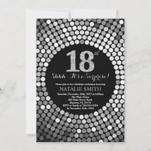 Surprise 18th Birthday Black and Silver Glitter Invitation