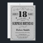 Surprise 18th Birthday Black and Silver Gray Invitation<br><div class="desc">Surprise 18th Birthday Invitation Black and Silver Gray Typography. Black and Silver Gray Grey Background. Adult Birthday. Male Men or Women Birthday. Kids Boy or Girl Lady Teen Teenage Bday Invite. 13th 15th 16th 18th 20th 21st 30th 40th 50th 60th 70th 80th 90th 100th. Any Age. For further customization, please...</div>