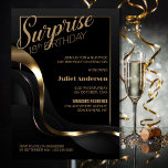Surprise 18th Birthday Black Gold Party Invitation<br><div class="desc">Organize your surprise milestone 18th birthday celebration in style with our chic and sophisticated black party invitation. With its customizable text, you can personalize the invitation. This invitation features a fine gold frame that encloses the text, adding a touch of luxury to your special occasion. The gold and grey abstract...</div>