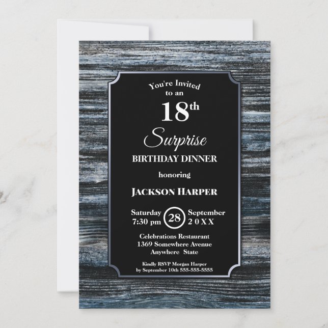 Surprise 18th Birthday Dinner Wood Party Invitation (Front)