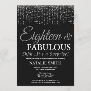 Surprise 18th Birthday Eighteen Fabulous Silver Invitation