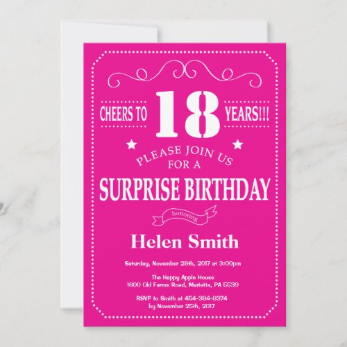 Surprise 18th Birthday Hot Pink and White