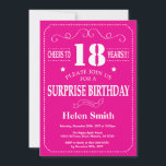 Surprise 18th Birthday Hot Pink and White Invitation<br><div class="desc">Surprise 18th Birthday Invitation Hot Pink and White Typography. Hot Pink Background. Adult Birthday. Male Men or Women Birthday. Kids Boy or Girl Lady Teen Teenage Bday Invite. 13th 15th 16th 18th 20th 21st 30th 40th 50th 60th 70th 80th 90th 100th. Any Age. For further customization, please click the "Customize...</div>